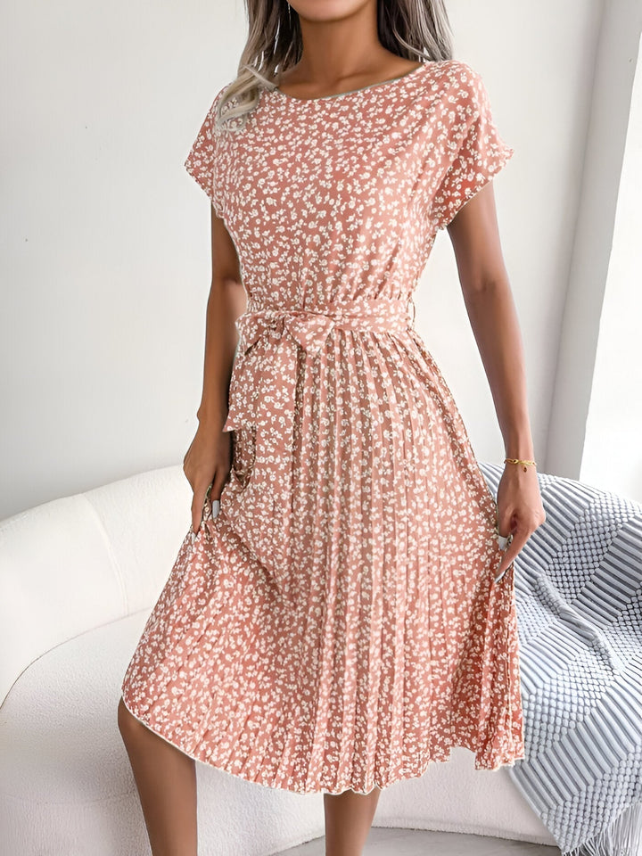 Clover | Ditsy Floral Belted Womens Pleated Midi Dress