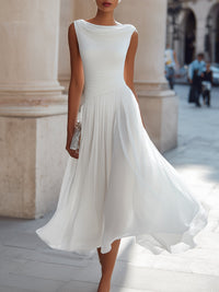 Evangeline | Draped Cowl-Neck Womens Pleated Midi Dress