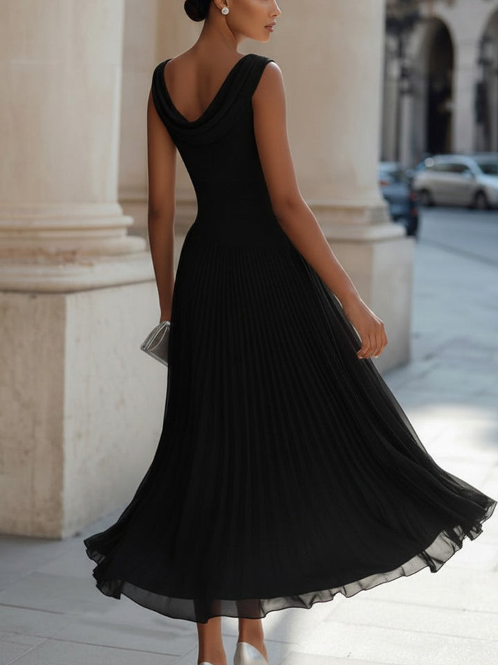 Evangeline | Draped Cowl-Neck Womens Pleated Midi Dress