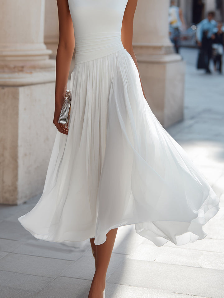 Evangeline | Draped Cowl-Neck Womens Pleated Midi Dress
