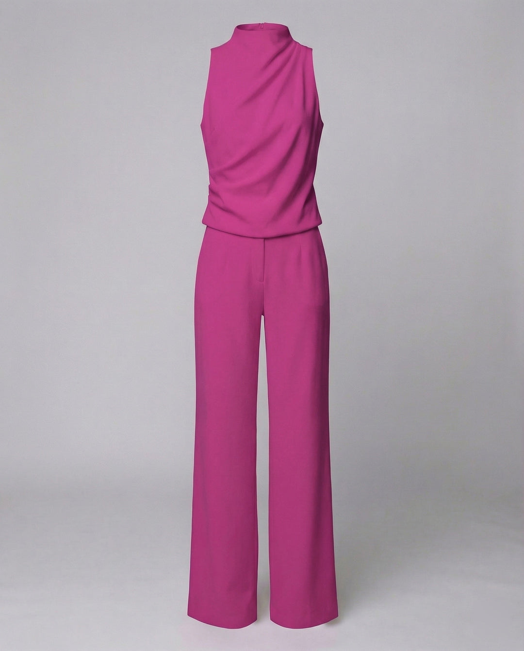 Blanche | Draped Turtleneck Sleeveless Jumpsuit with Wide Leg Trousers