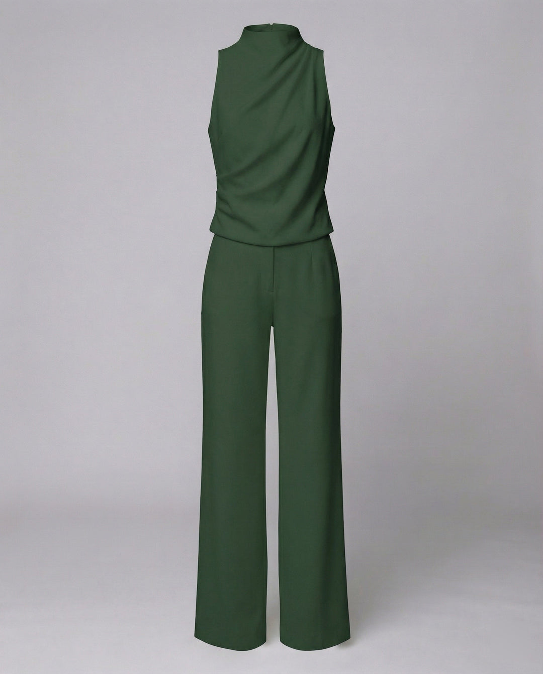 Blanche | Draped Turtleneck Sleeveless Jumpsuit with Wide Leg Trousers