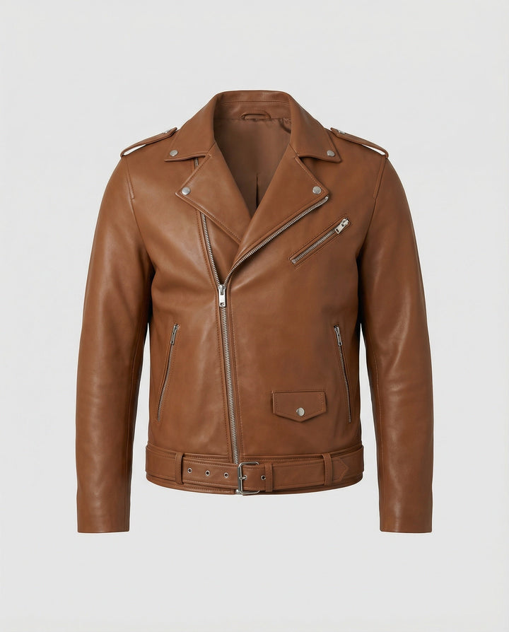 Connell | Belted Epaulette Classic Moto Men's Leather Jackets