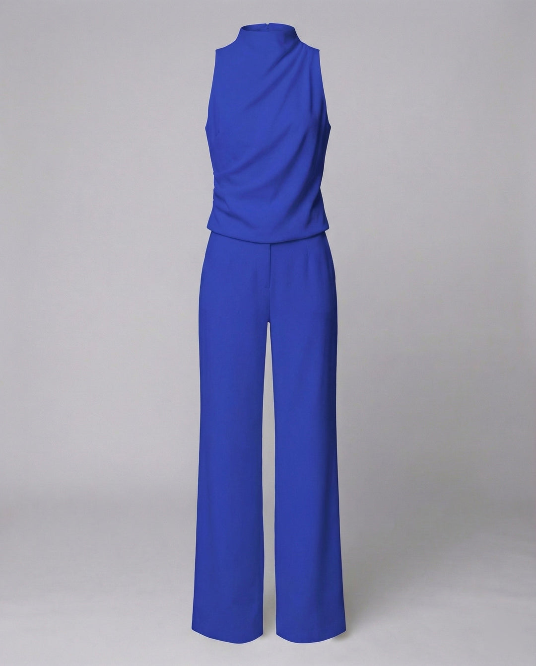 Blanche | Draped Turtleneck Sleeveless Jumpsuit with Wide Leg Trousers