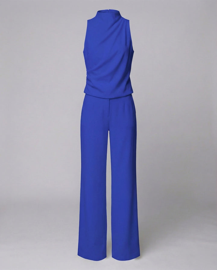 Blanche | Draped Turtleneck Sleeveless Jumpsuit with Wide Leg Trousers