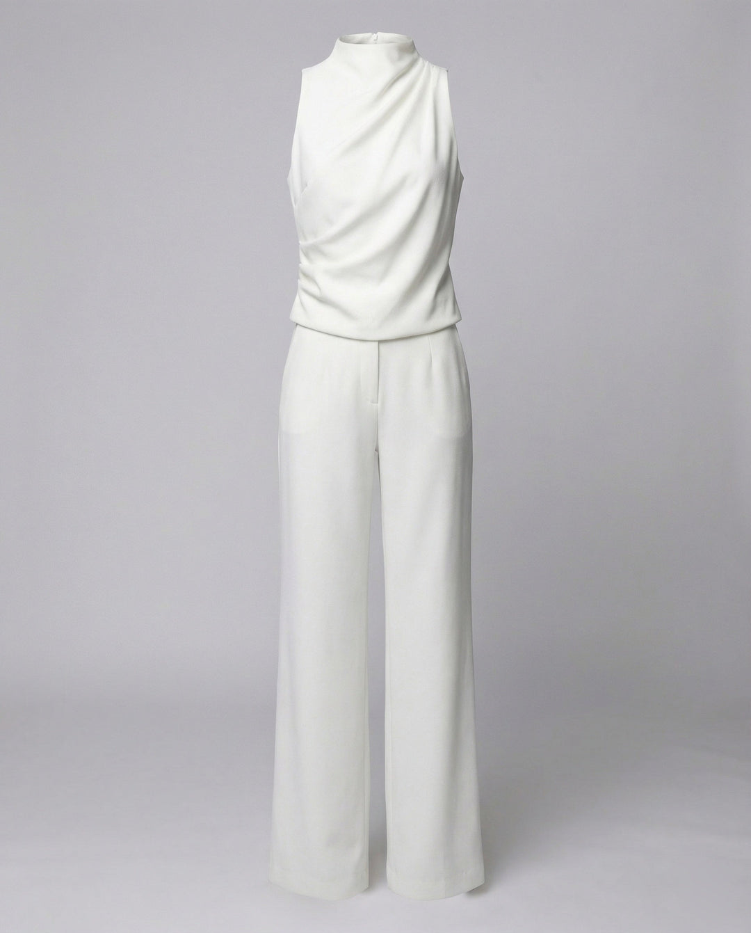 Blanche | Draped Turtleneck Sleeveless Jumpsuit with Wide Leg Trousers