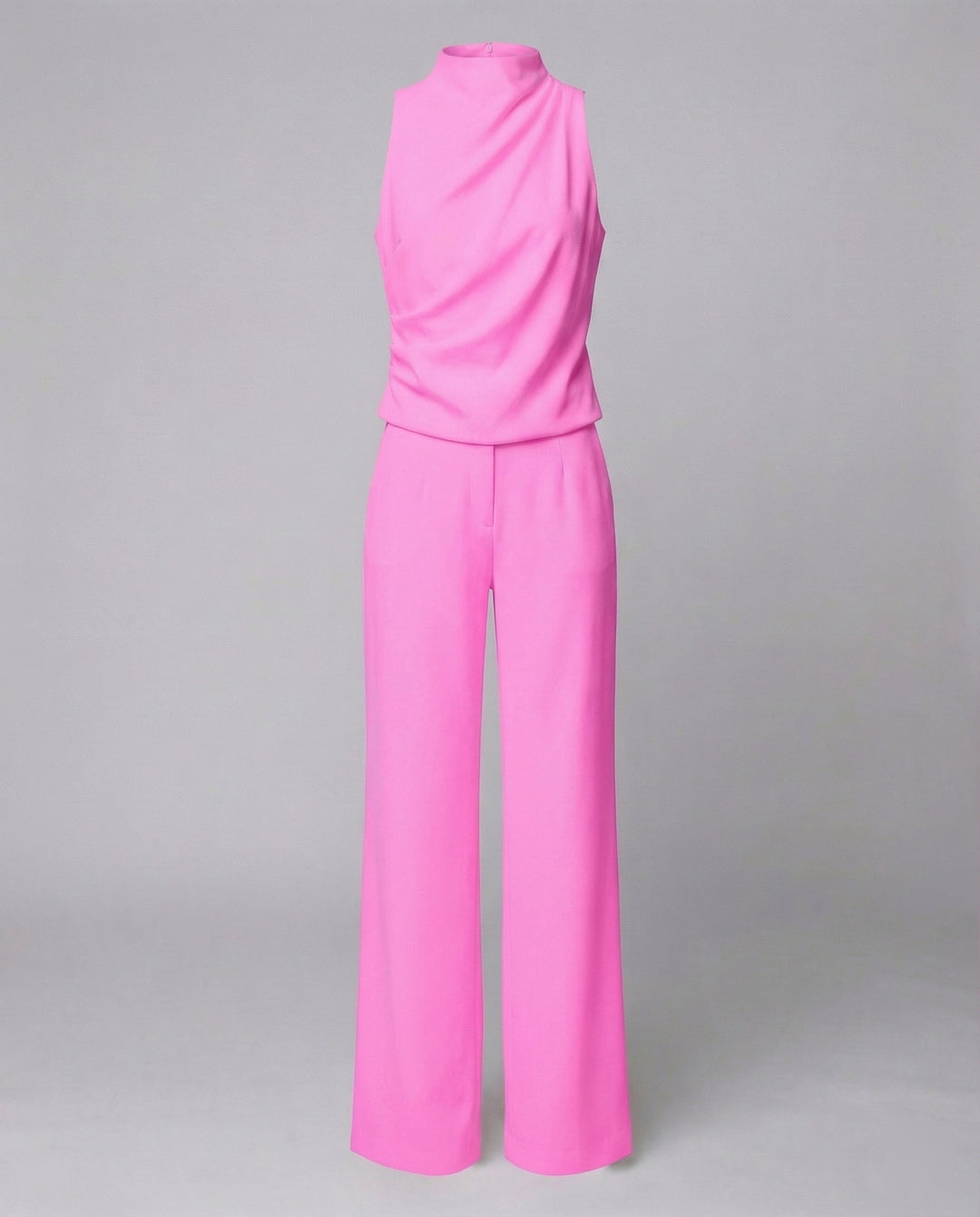 Blanche | Draped Turtleneck Sleeveless Jumpsuit with Wide Leg Trousers