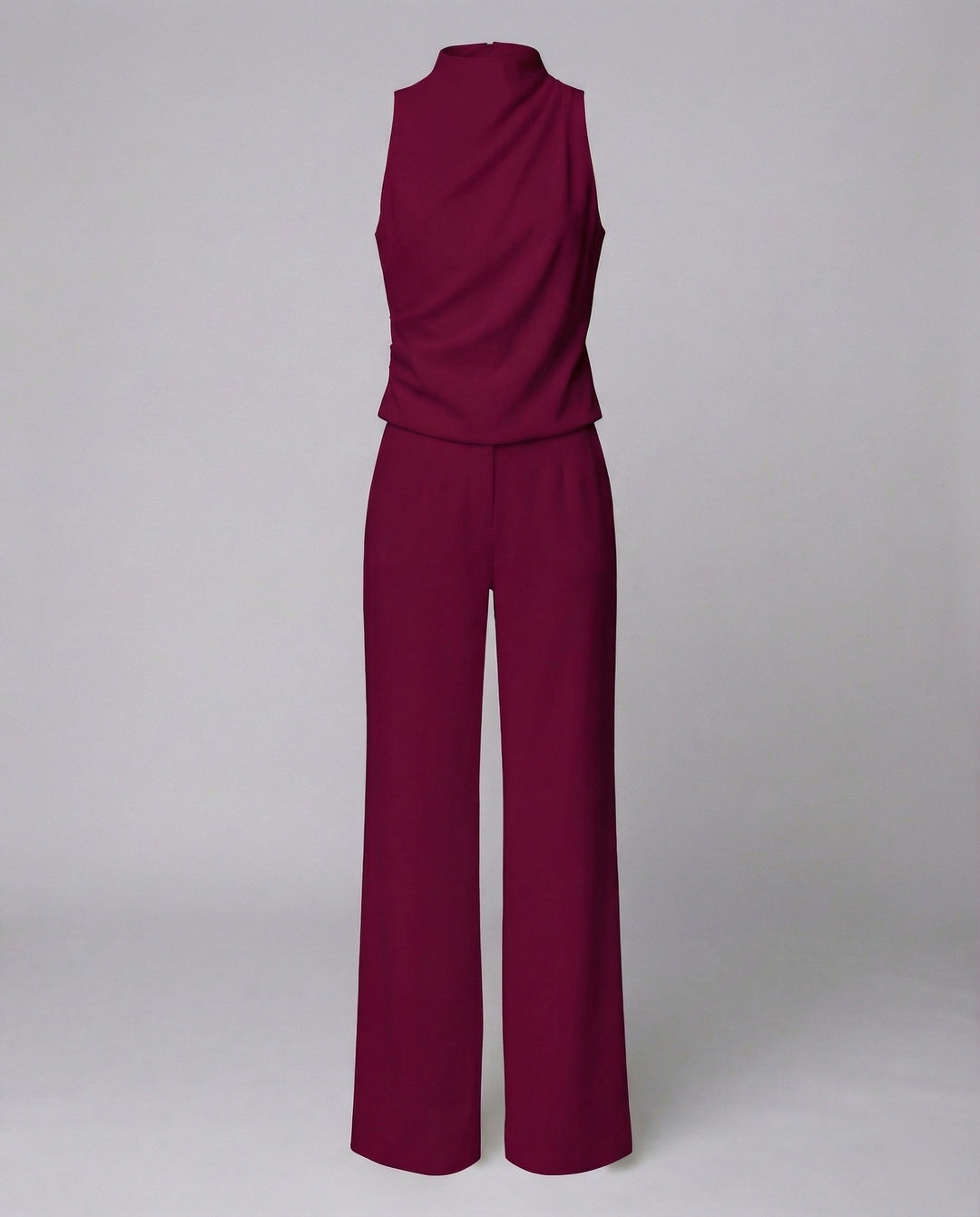 Blanche | Draped Turtleneck Sleeveless Jumpsuit with Wide Leg Trousers