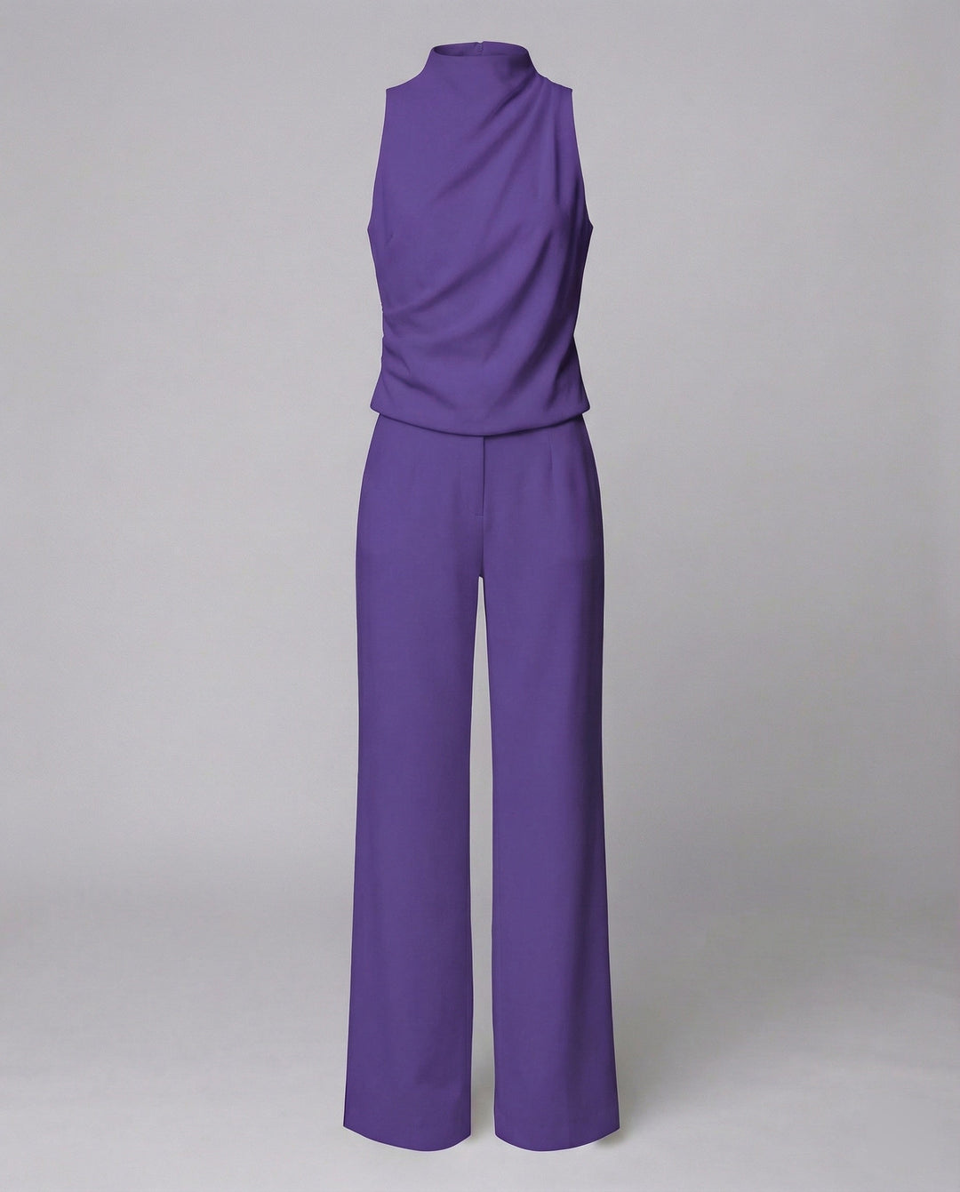 Blanche | Draped Turtleneck Sleeveless Jumpsuit with Wide Leg Trousers