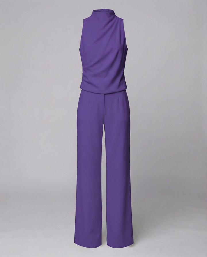 Blanche | Draped Turtleneck Sleeveless Jumpsuit with Wide Leg Trousers