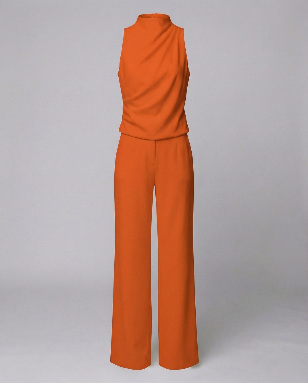 Blanche | Draped Turtleneck Sleeveless Jumpsuit with Wide Leg Trousers