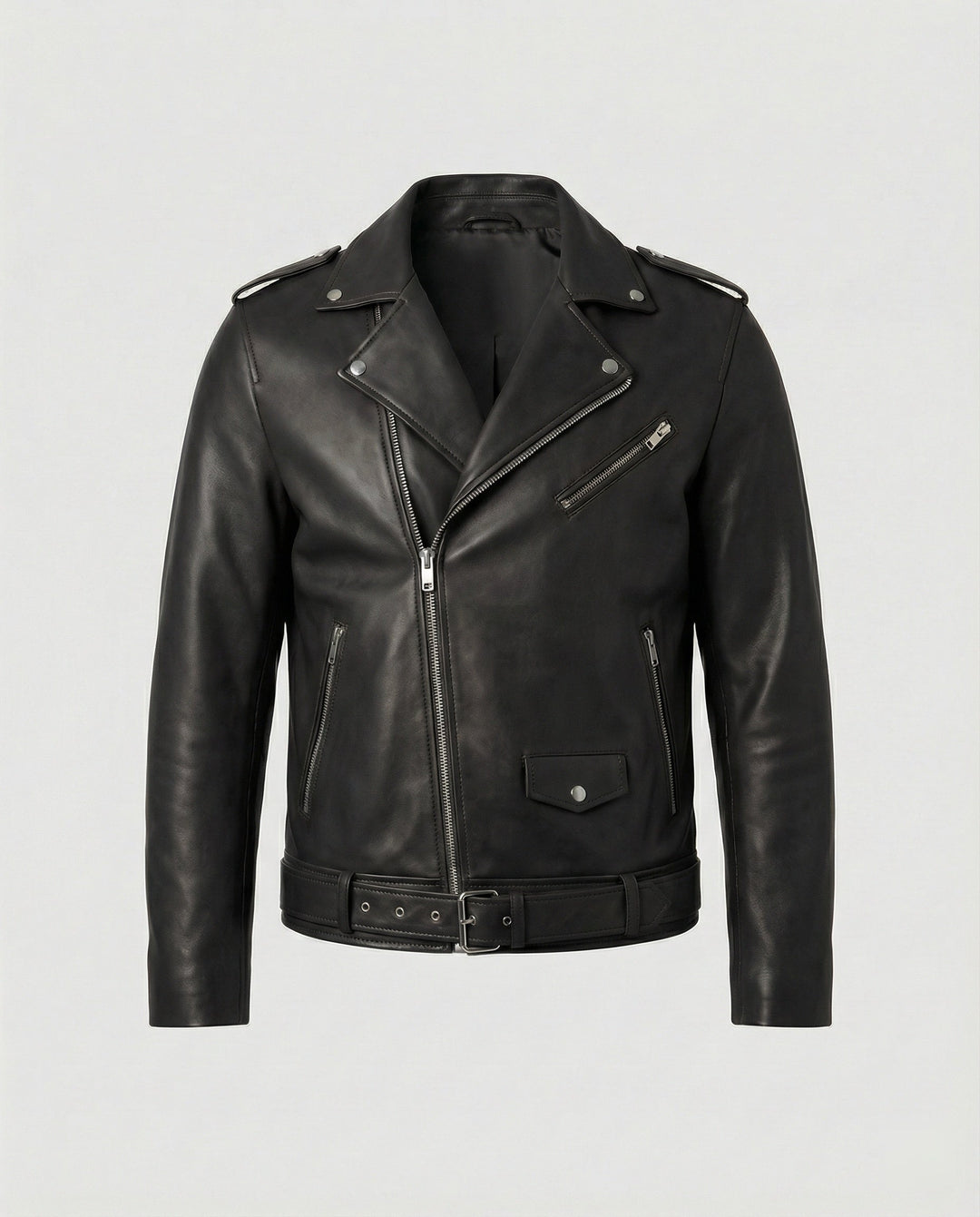 Connell | Belted Epaulette Classic Moto Men's Leather Jackets