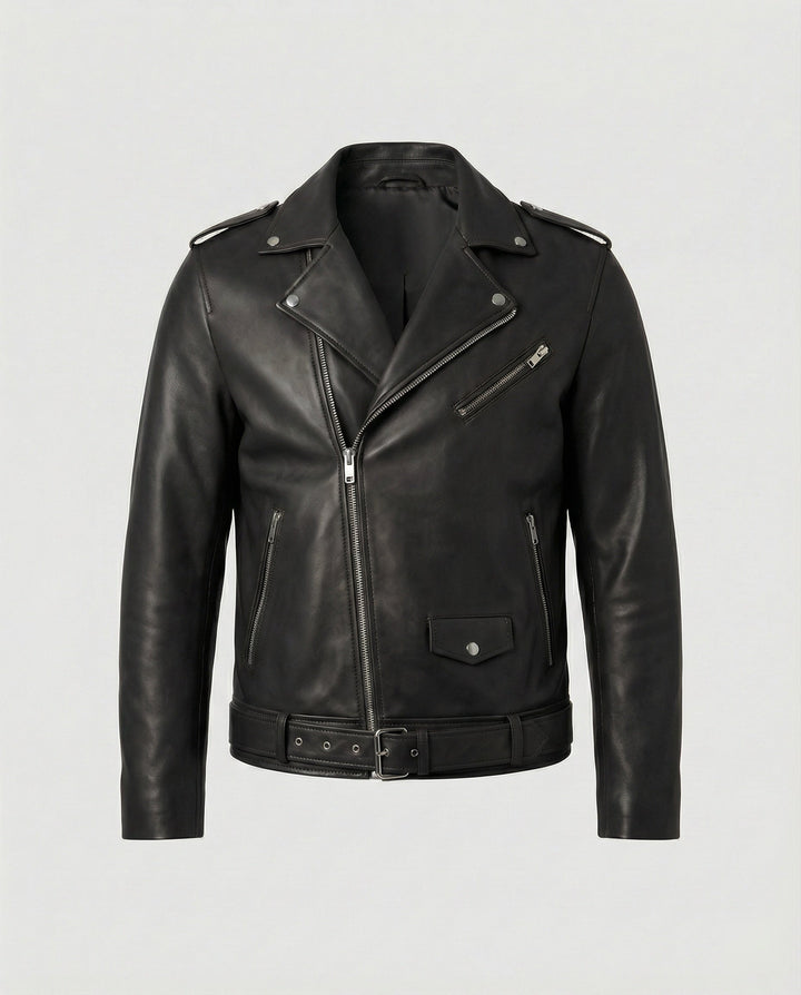 Connell | Belted Epaulette Classic Moto Men's Leather Jackets