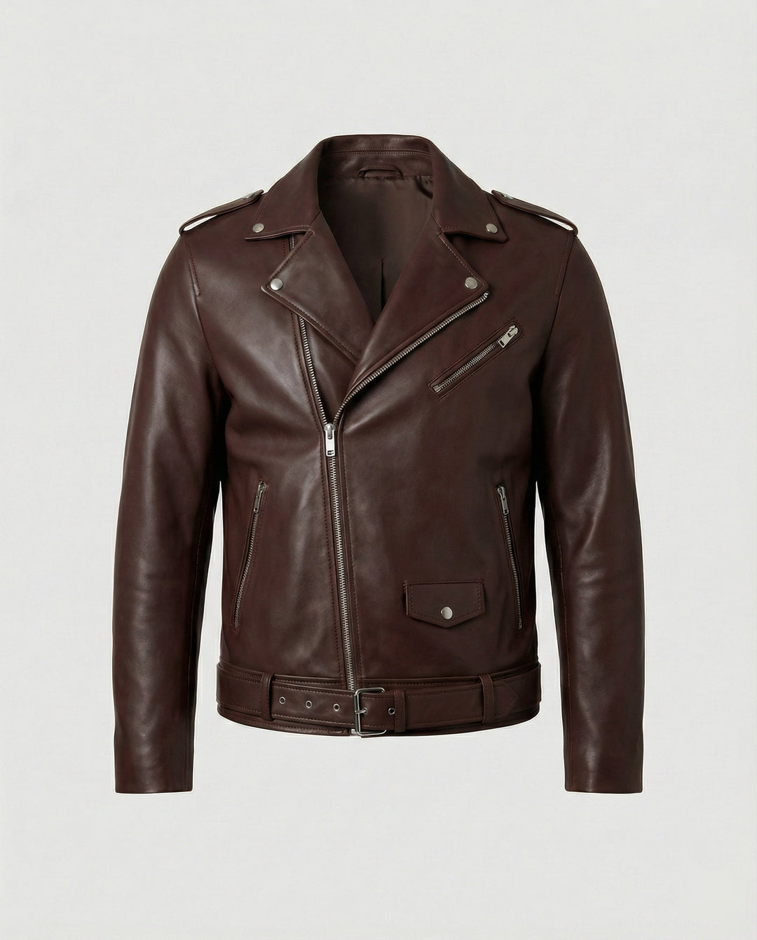 Connell | Belted Epaulette Classic Moto Men's Leather Jackets