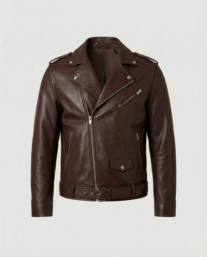 Connell | Belted Epaulette Classic Moto Men's Leather Jackets
