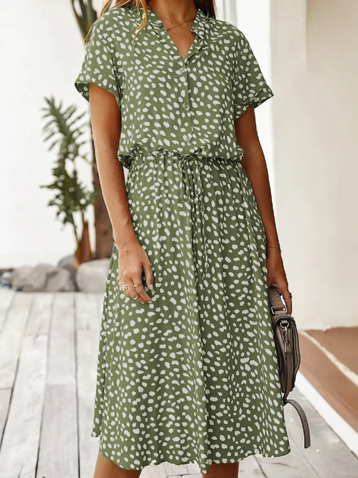 Cosette | Spot Print Drawstring Waist Wedding Guest Dress