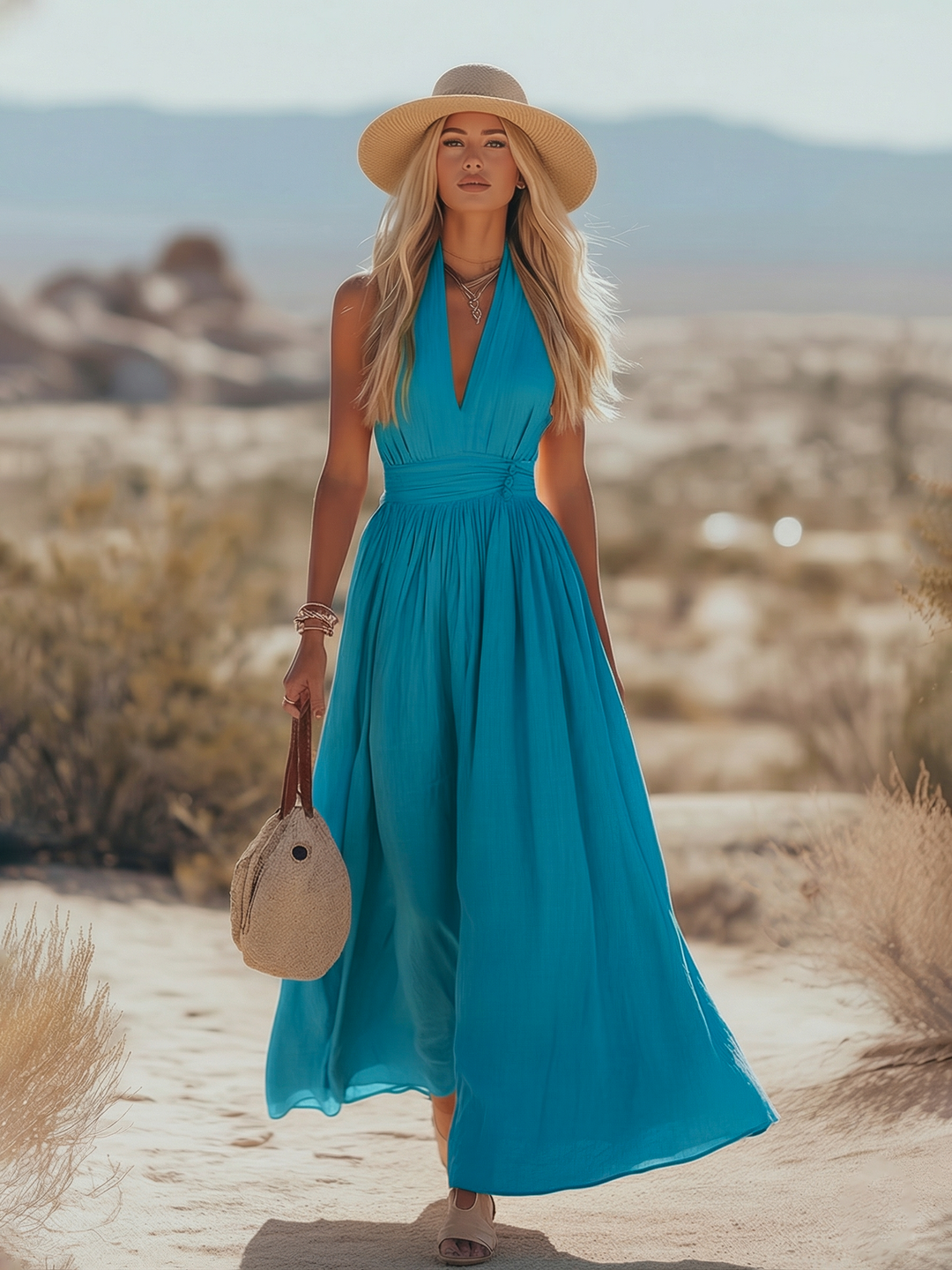 Elowen | Flowing Halter Dress Wedding Guest Maxi