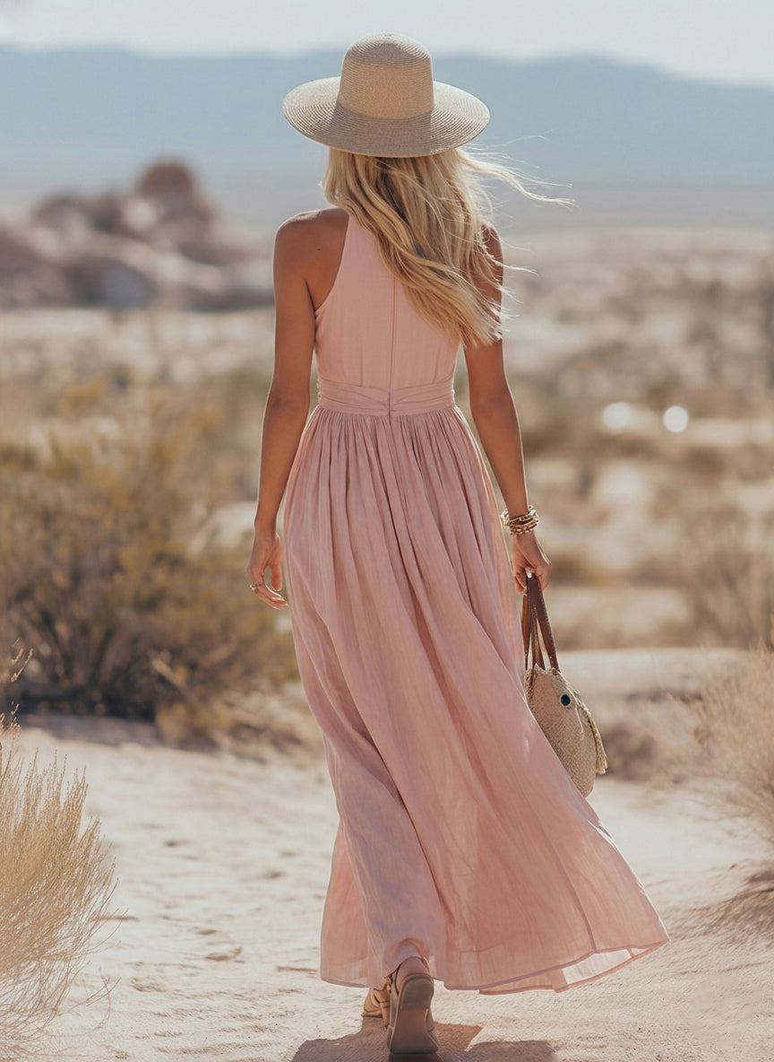 Elowen | Flowing Halter Dress Wedding Guest Maxi