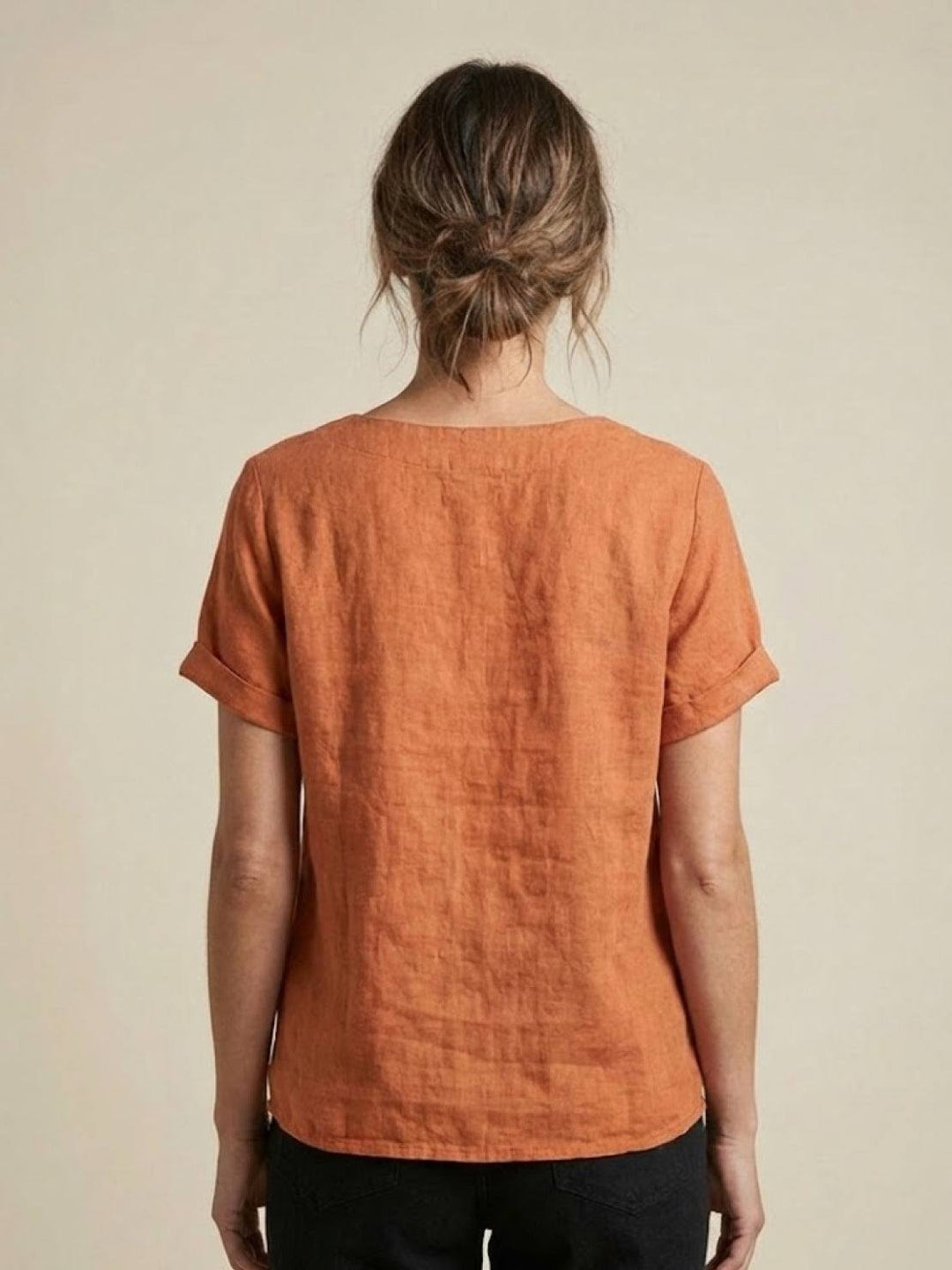 Buttonside | Asymmetric Button Detail Short Sleeve Linen Blouse