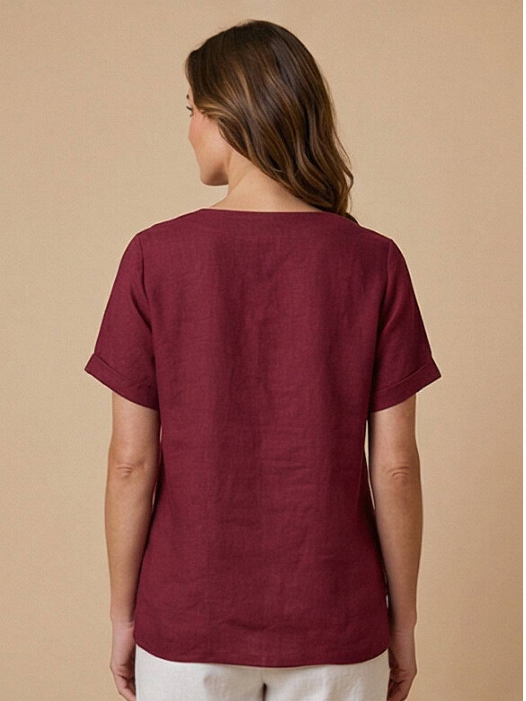 Buttonside | Asymmetric Button Detail Short Sleeve Linen Blouse