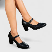 Vivienne | Classic Brogue Mary Jane Flats with Ankle Strap