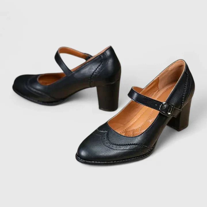 Vivienne | Classic Brogue Mary Jane Flats with Ankle Strap
