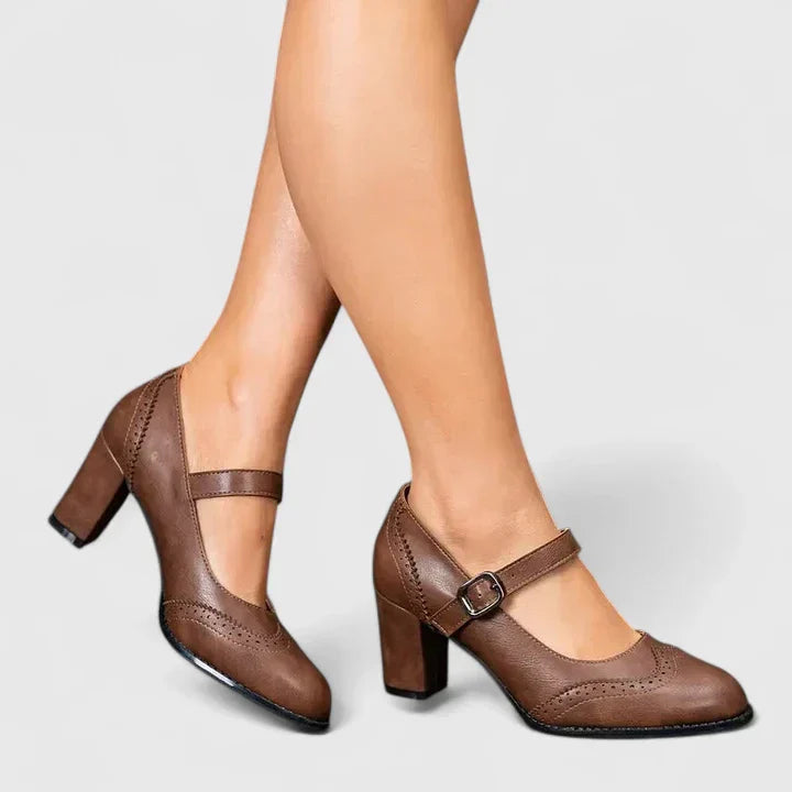 Vivienne | Classic Brogue Mary Jane Flats with Ankle Strap