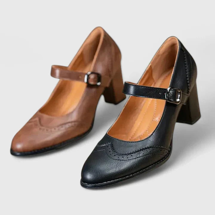 Vivienne | Classic Brogue Mary Jane Flats with Ankle Strap