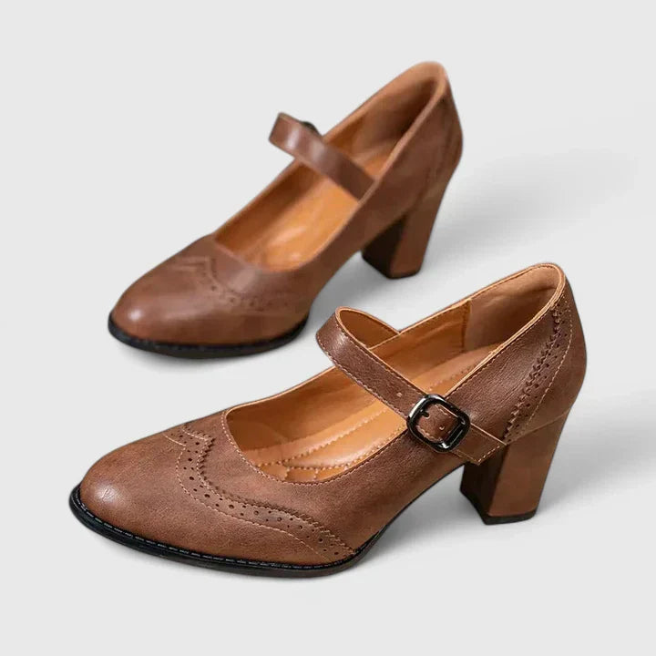 Vivienne | Classic Brogue Mary Jane Flats with Ankle Strap