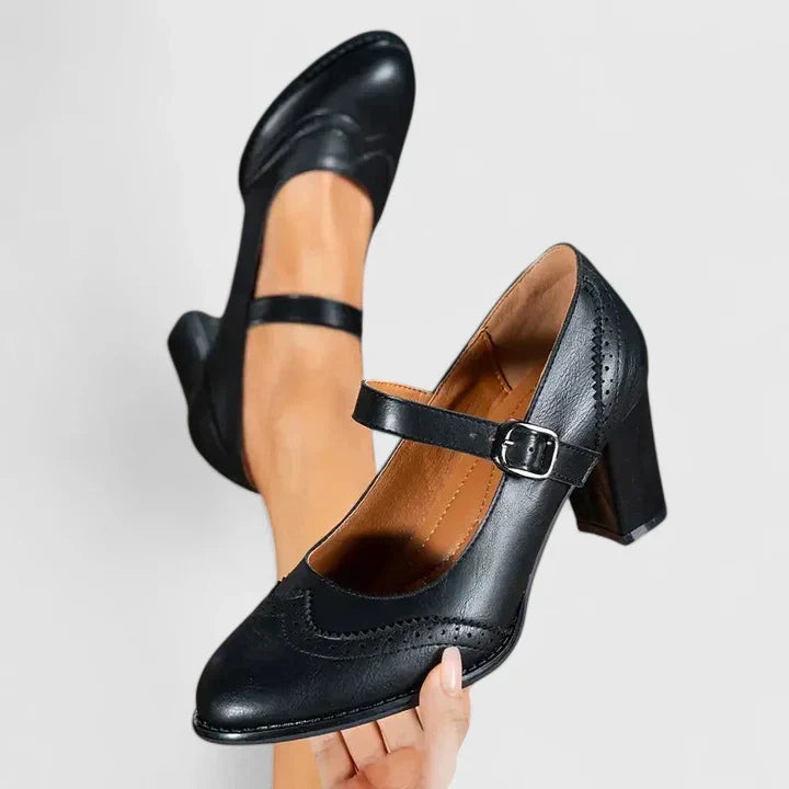 Vivienne | Classic Brogue Mary Jane Flats with Ankle Strap