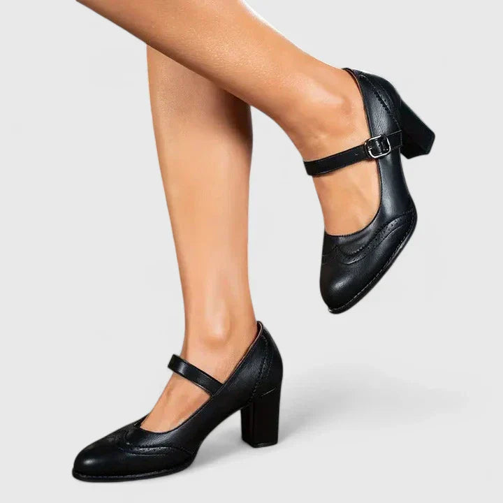 Vivienne | Classic Brogue Mary Jane Flats with Ankle Strap