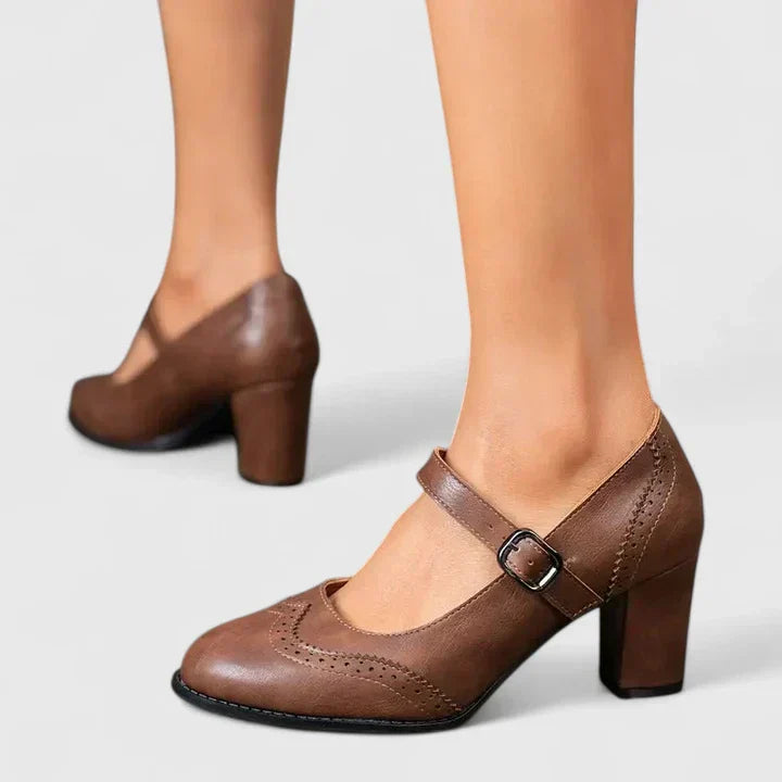Vivienne | Classic Brogue Mary Jane Flats with Ankle Strap