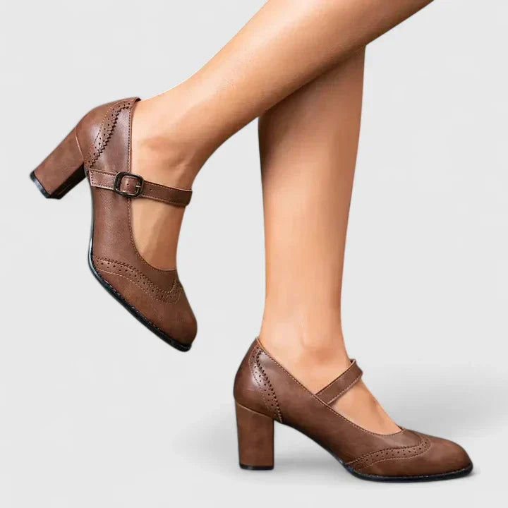 Vivienne | Classic Brogue Mary Jane Flats with Ankle Strap