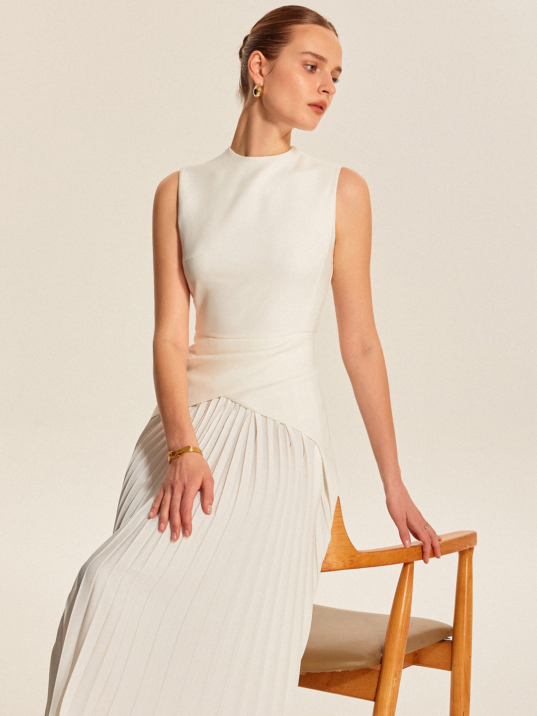 Vesper | Asymmetric Bodice Womens Pleated Midi Dress