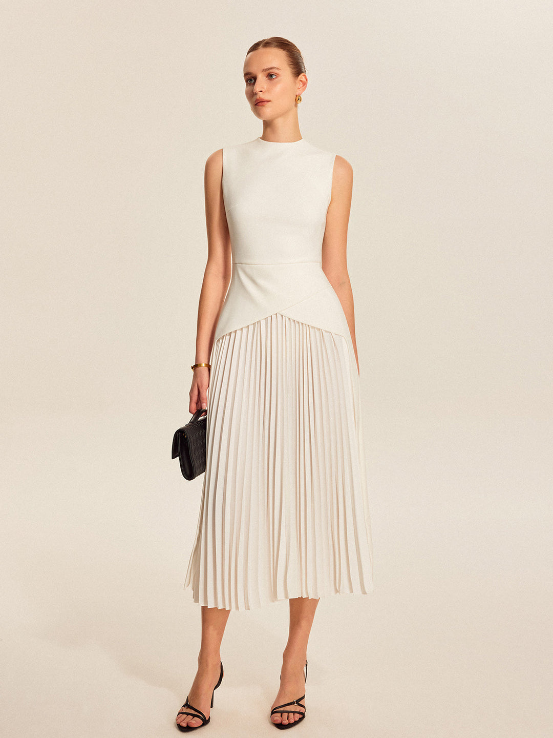 Vesper | Asymmetric Bodice Womens Pleated Midi Dress
