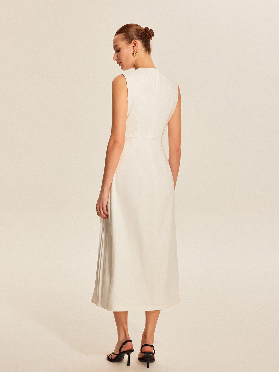 Vesper | Asymmetric Bodice Womens Pleated Midi Dress