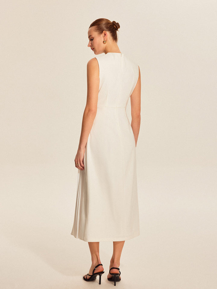 Vesper | Asymmetric Bodice Womens Pleated Midi Dress