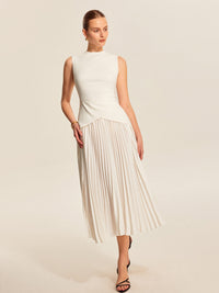 Vesper | Asymmetric Bodice Womens Pleated Midi Dress