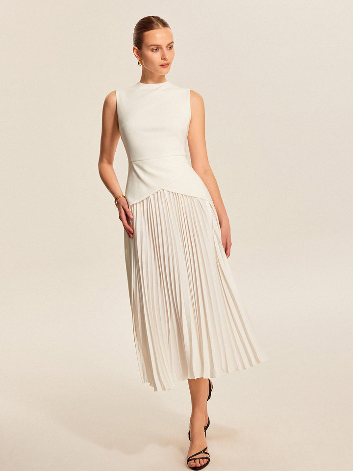Vesper | Asymmetric Bodice Womens Pleated Midi Dress