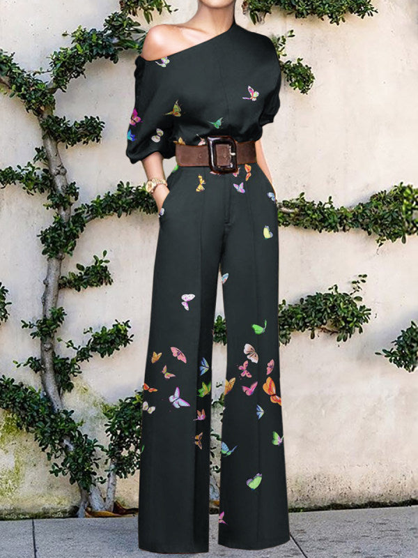 Sophia | Abstract Print One-Shoulder Jumpsuit with Wide Leg Trousers