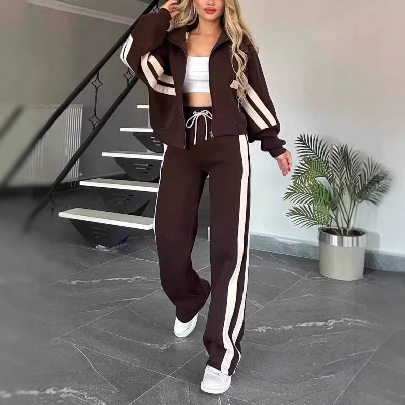 Rexton | Stripe Trim Zip Jacket & Wide-Leg Jogger Sets