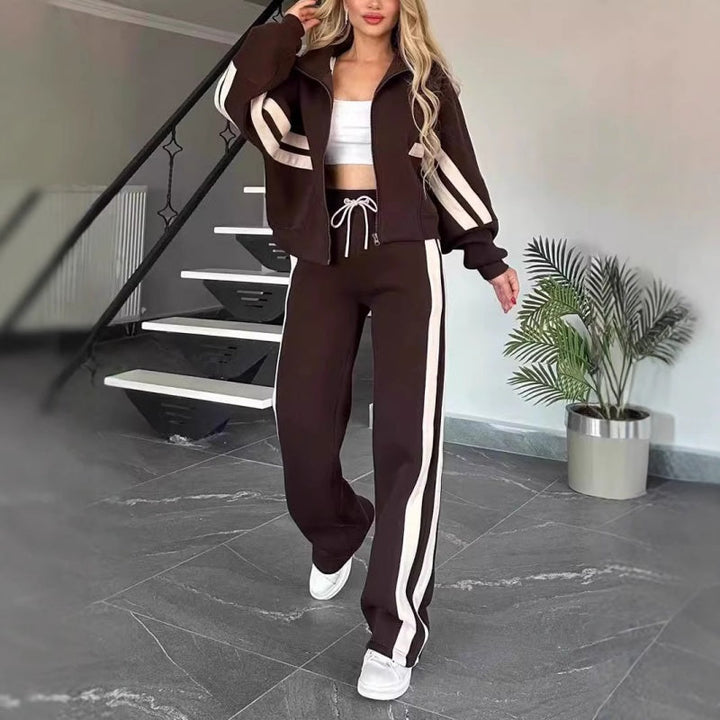 Rexton | Stripe Trim Zip Jacket & Wide-Leg Jogger Sets