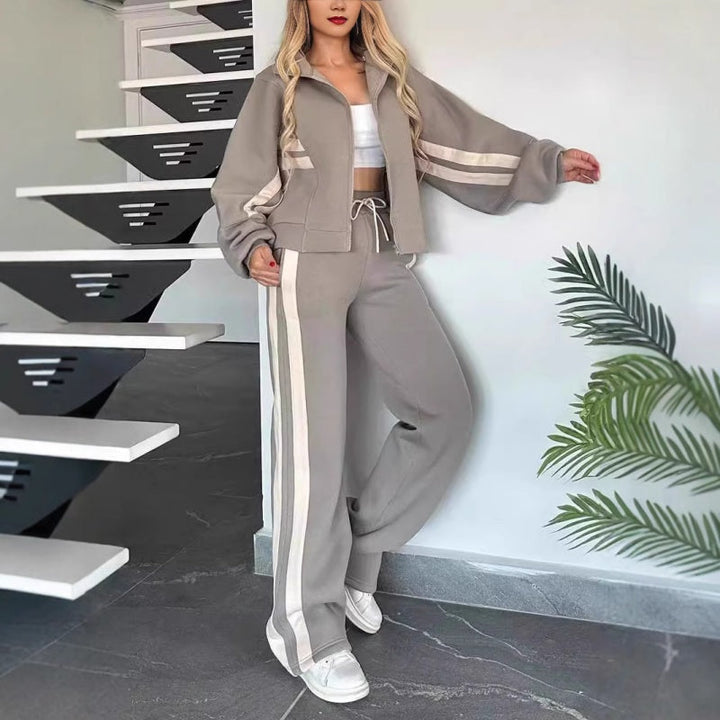 Rexton | Stripe Trim Zip Jacket & Wide-Leg Jogger Sets
