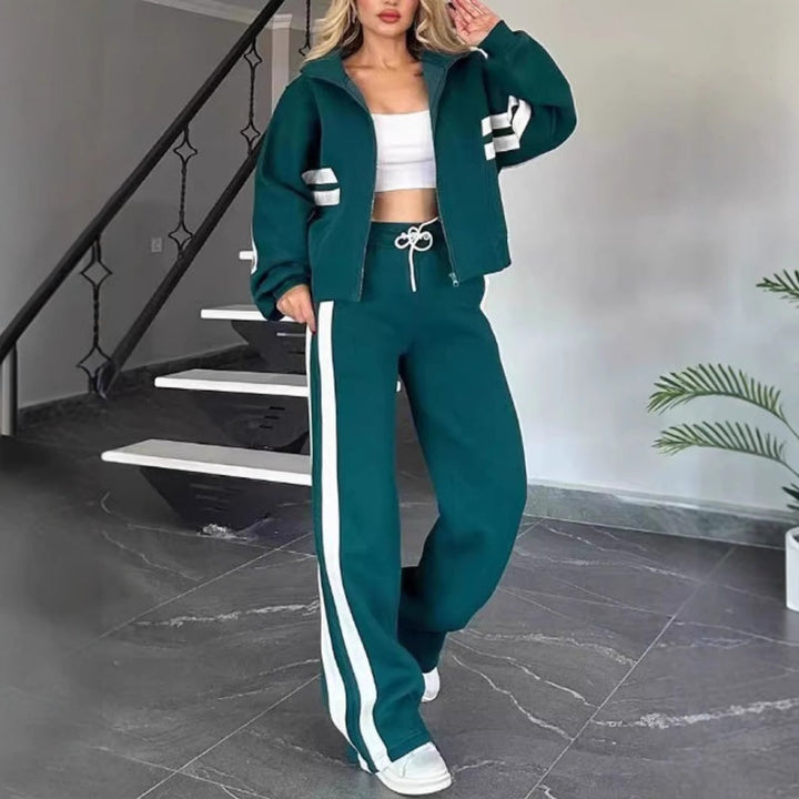 Rexton | Stripe Trim Zip Jacket & Wide-Leg Jogger Sets
