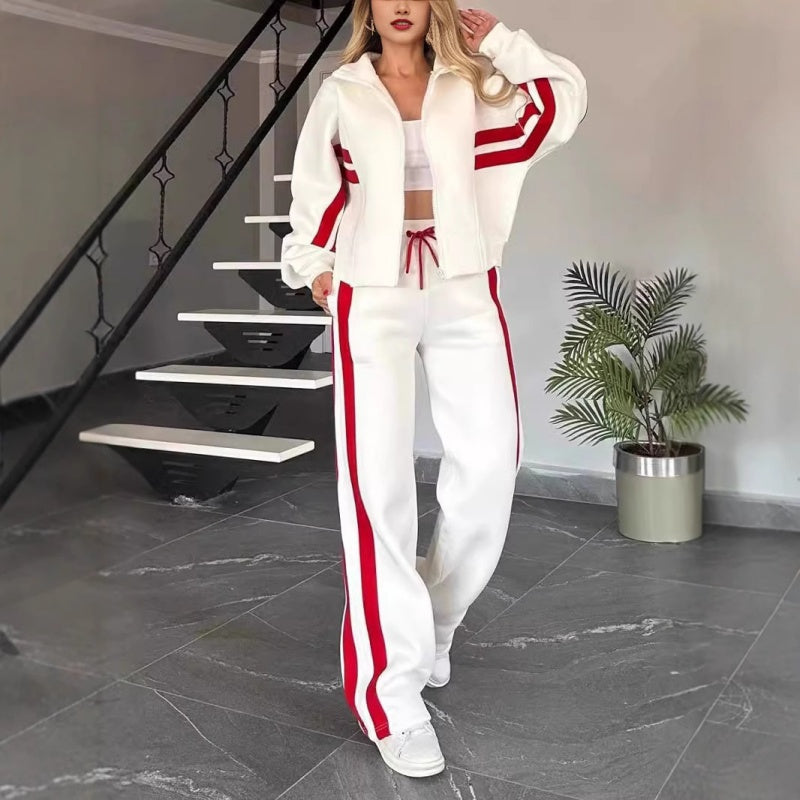 Rexton | Stripe Trim Zip Jacket & Wide-Leg Jogger Sets