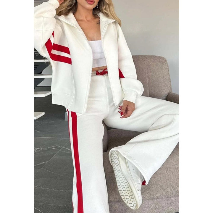 Rexton | Stripe Trim Zip Jacket & Wide-Leg Jogger Sets