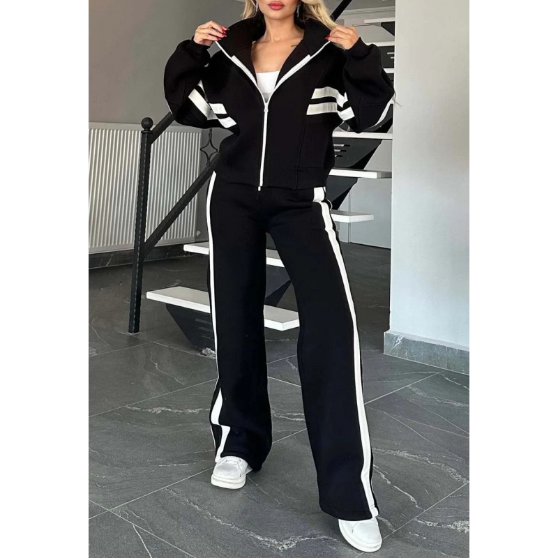 Rexton | Stripe Trim Zip Jacket & Wide-Leg Jogger Sets