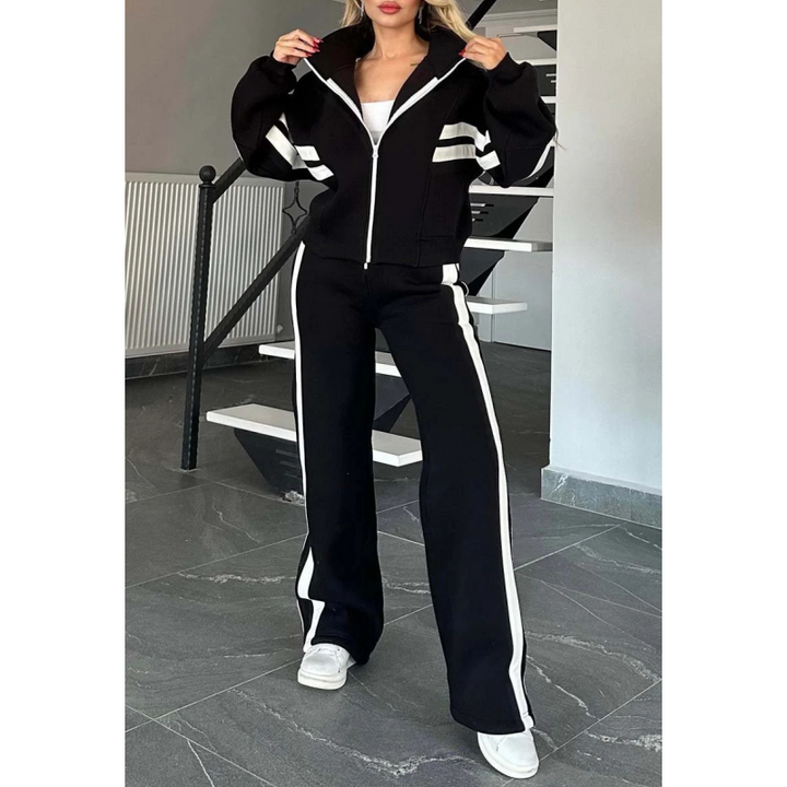 Rexton | Stripe Trim Zip Jacket & Wide-Leg Jogger Sets