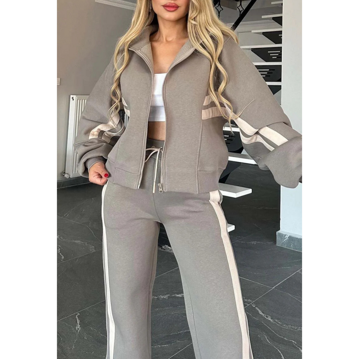 Rexton | Stripe Trim Zip Jacket & Wide-Leg Jogger Sets