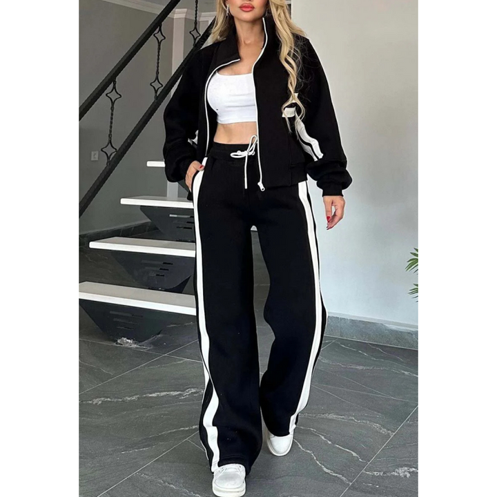 Rexton | Stripe Trim Zip Jacket & Wide-Leg Jogger Sets
